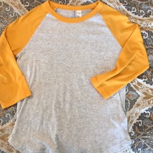Yellow/grey H&M Divided 3/4 length raglan t shirt